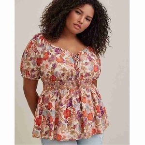 New with Tags Torrid Georgette Eyelet Smocked Blouse Puff Sleeve Cottagecore Top